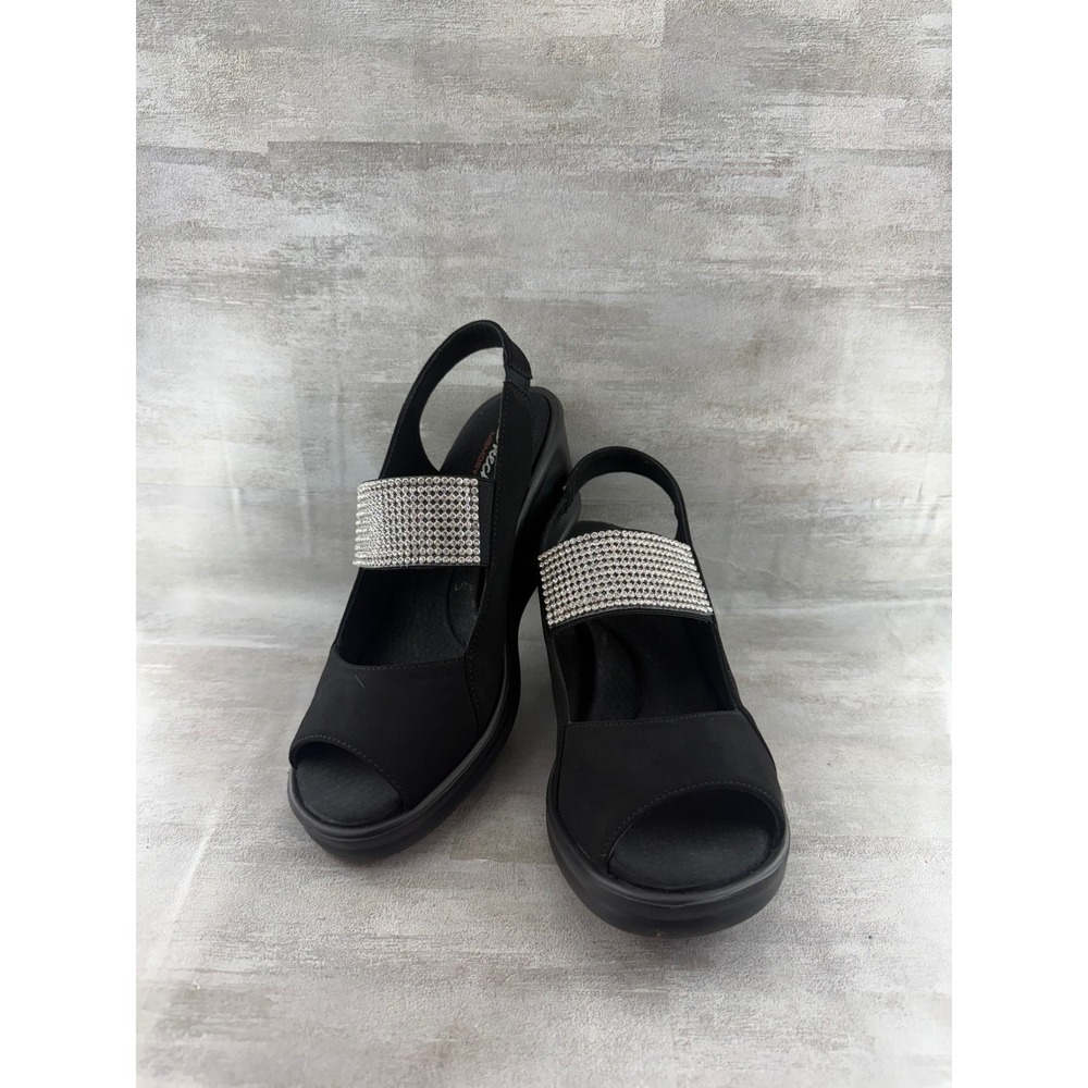 Skechers Rumblers Sci-Fi Black Rhinestone Wedge Sandals 38587 Women Sz 9.5